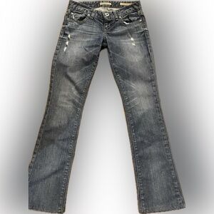 Guess Blue Straight Leg Jeans with Vintage Distressing
